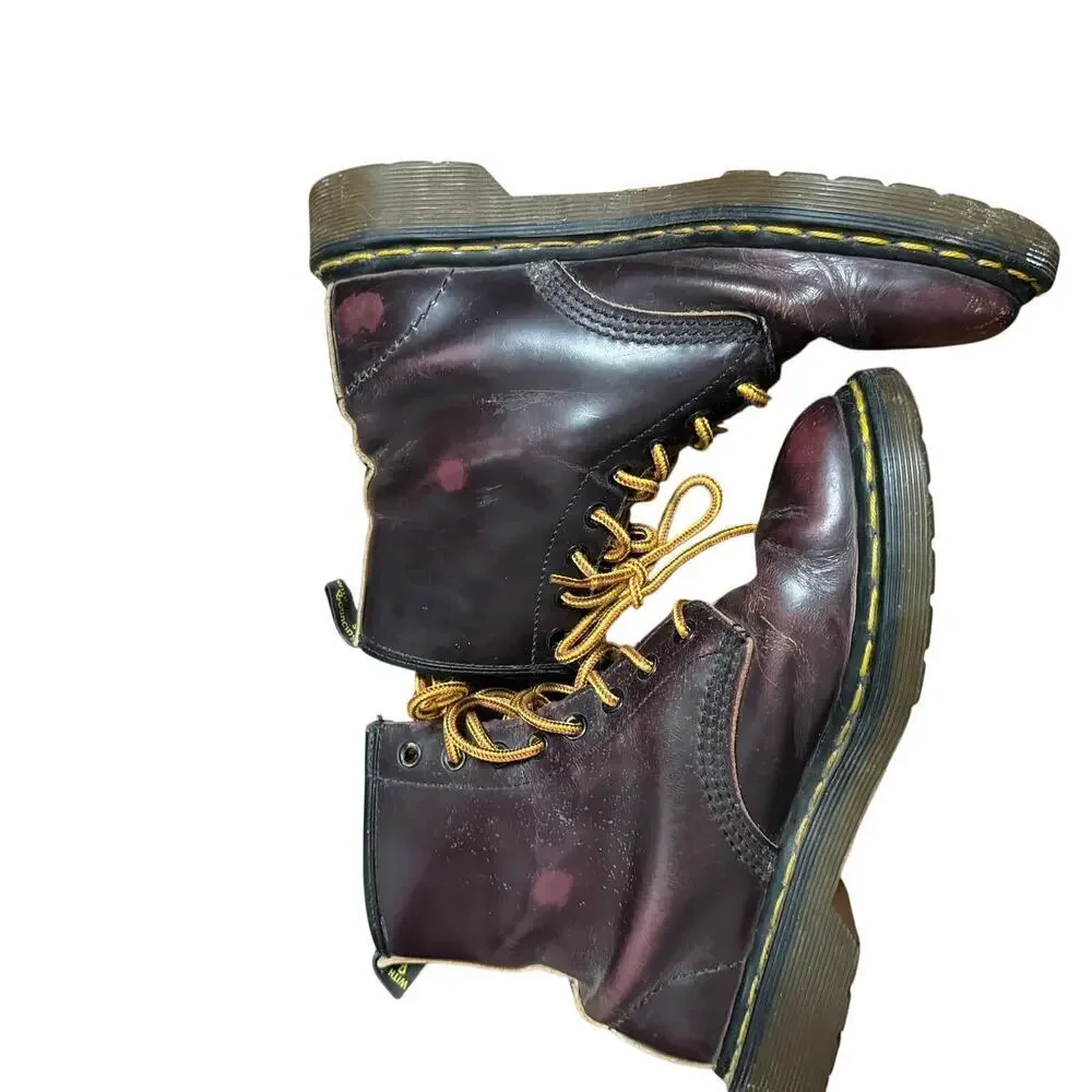 Vintage Dr Martens Burgundy Red Distressed Leather Boots Size 5